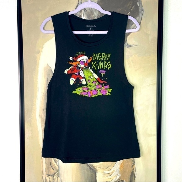 Reebok Black Merry Xmas from Pukie Santa Clown CrossFit Tank Top - Picture 1 of 4
